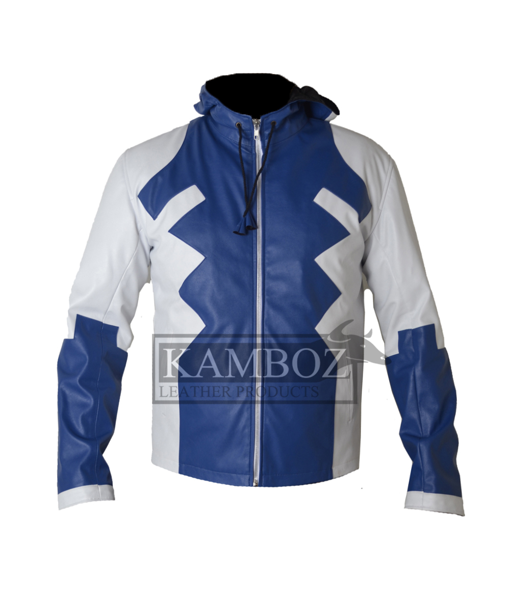 Deadpool Leather Jacket V2 White & Blue Hooded - Image 5