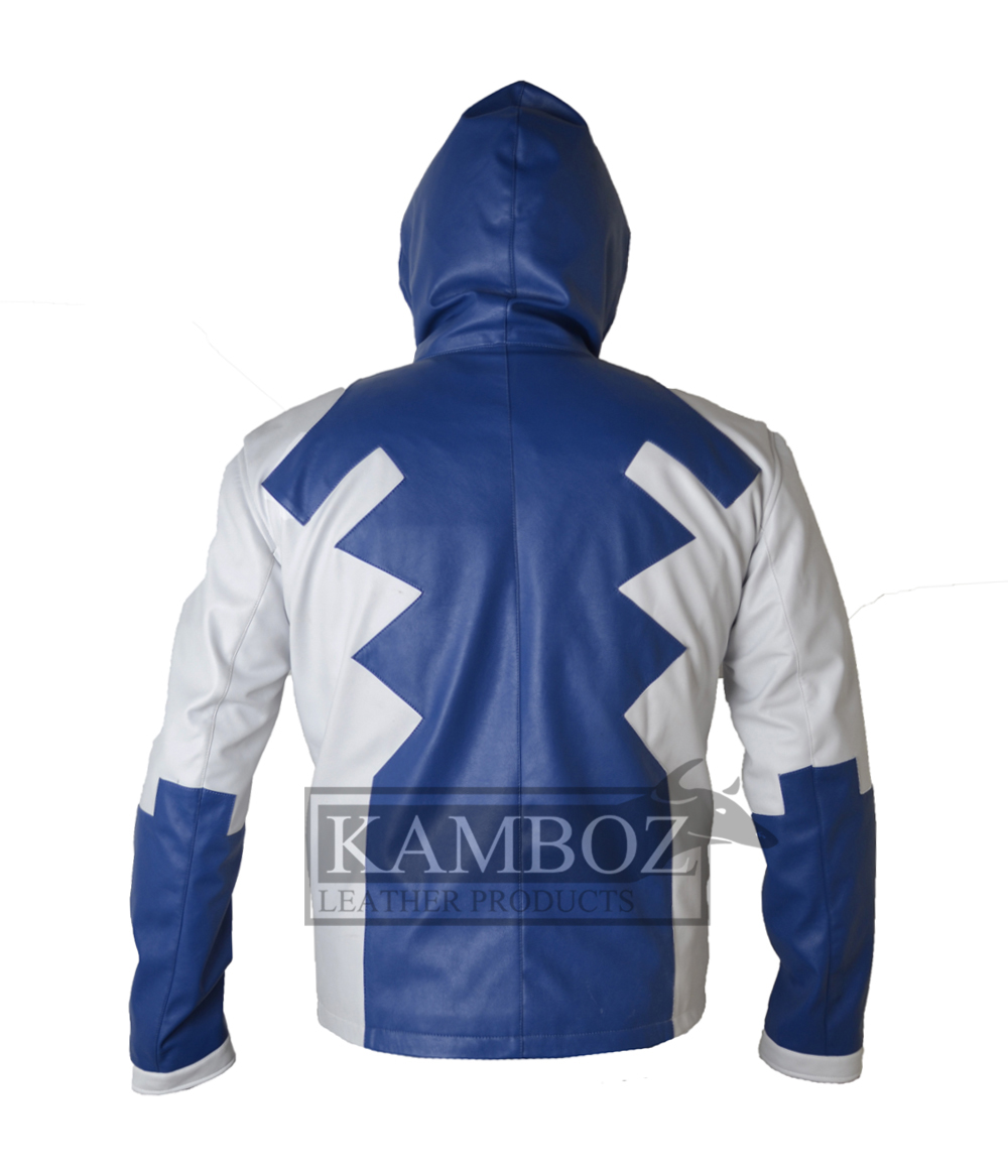Deadpool Leather Jacket V2 White & Blue Hooded - Image 2