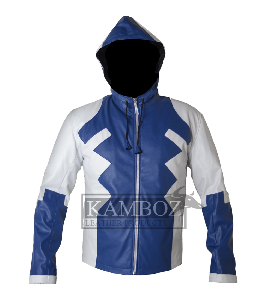Deadpool Leather Jacket V2 White & Blue Hooded