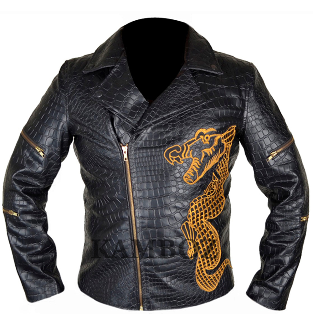 Crocodile Synthetic Leather Jacket | Men's Black Jacket